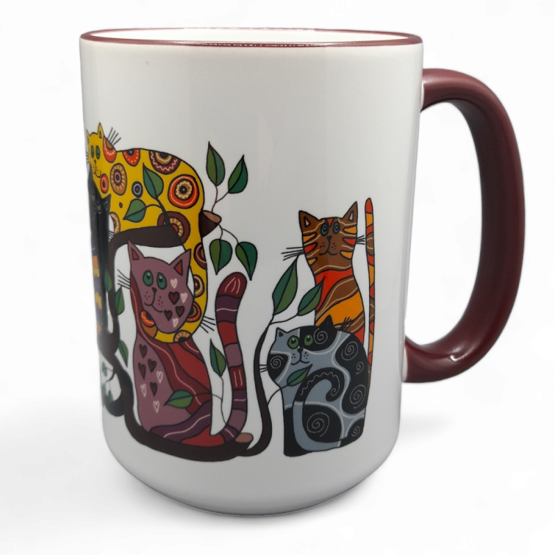 Dekoruotas puodelis 440 ml. Katinai medyje