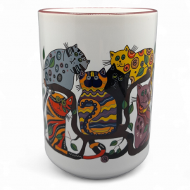 Dekoruotas puodelis 440 ml. Katinai medyje