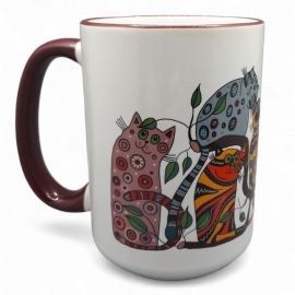 Dekoruotas puodelis 440 ml. Katinai medyje