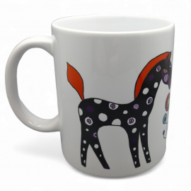 Dekoruotas puodelis. Spalvingi žirgeliai. 330 ml.