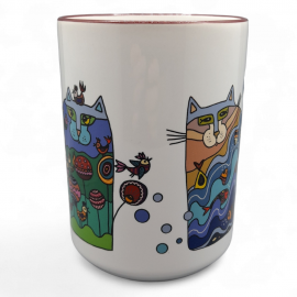 Dekoruotas puodelis 440 ml.. Kačių planeta