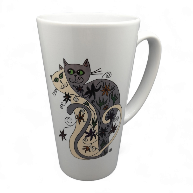 Dekoruotas puodelis.Katės romantikės 500 ml.