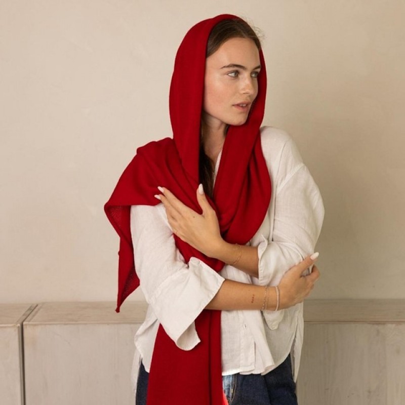 Raudonas klasikinis merino vilnos šalikas