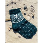 Megztos vilnonės kojinės su namukais vandens spalvos 45-46dydis