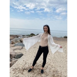 Baltos spalvos moherio šalikas-šalikėlis