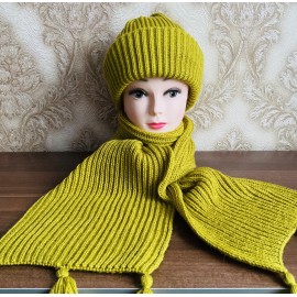 Alpakos ir vilnos komplektas. Kepurė ir šalikas pistacijos spalvos