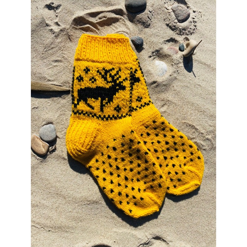 Megztos vilnonės kojinės geltonos spalvos