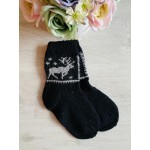 Megztos vilnonės kojinės juodos spalvos su pilku Elniu 42 dydis