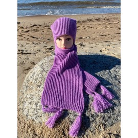 Alpakos ir vilnos komplektas. Kepurė ir šalikas alyvos spalvos