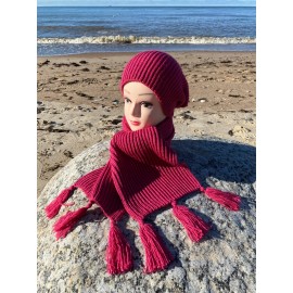Alpakos ir vilnos komplektas. Kepurė ir šalikas rožinės spalvos