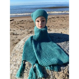 Alpakos ir vilnos komplektas. Kepurė ir šalikas mėtos spalvos