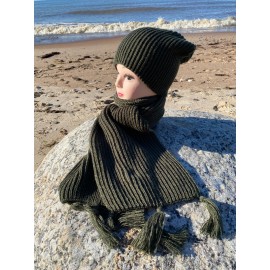 Alpakos ir vilnos komplektas. Kepurė ir šalikas chaki spalvos