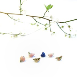 Mini keramikos auskarai "Pavasario paukšteliai"