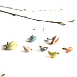 Mini keramikos auskarai "Pasteliniai paukteliai"