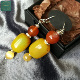 Auskarai su karneolio ir katės akies akmenukais 