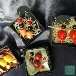 Auskarai su karneolio ir katės akies akmenukais 