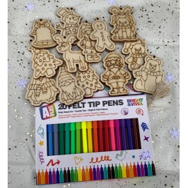 Kalėdų eglutės žaisliukų rinkinys + spalvoti flomasteriai