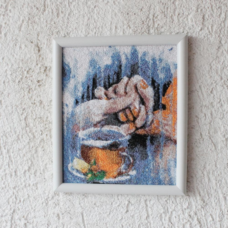 Siuvinėtas paveikslas "Arbata dviese"