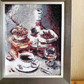 Siuvinėtas paveikslas " Kavos laikas"