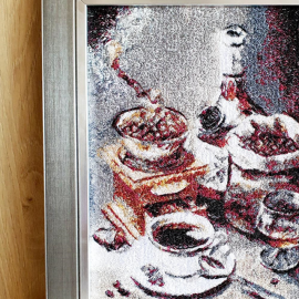 Siuvinėtas paveikslas " Kavos laikas"