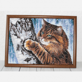Siuvinėtas paveikslas" "Rudas katinas" 28x21 cm