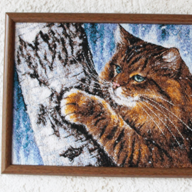 Siuvinėtas paveikslas" "Rudas katinas" 28x21 cm