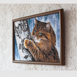 Siuvinėtas paveikslas" "Rudas katinas" 28x21 cm