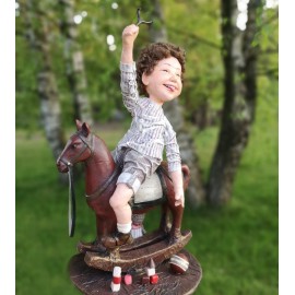 Autorinė lėlė Berniukas ant supamo arkliuko