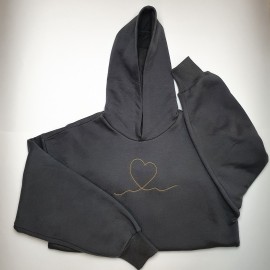 Unisex oversize tamsios samanos džemperis auksiniu širdies logo S-M dydis