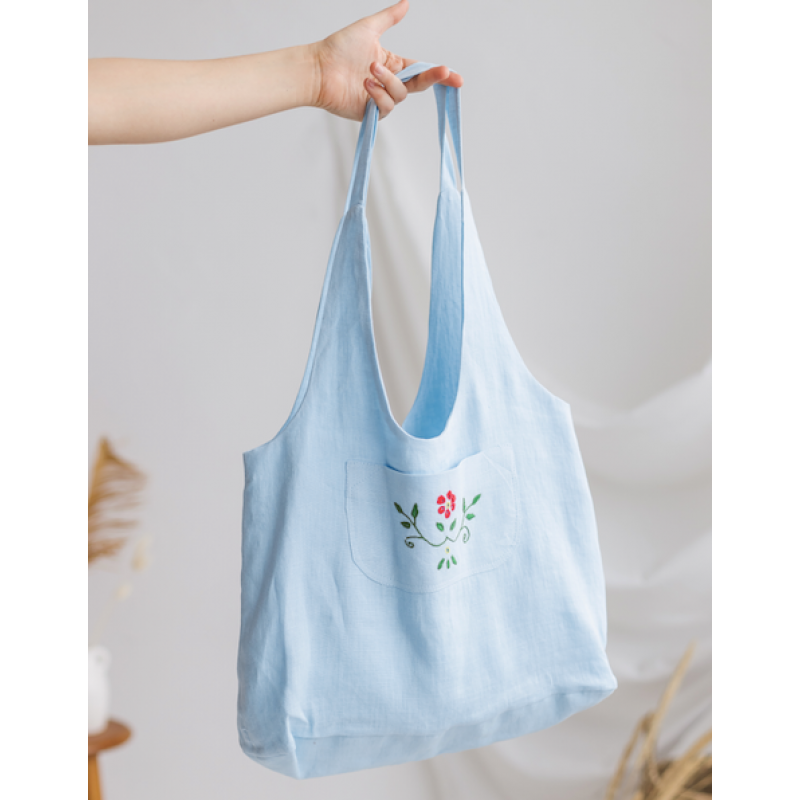 Lininis pirkinių krepšys su siuvinėjimais