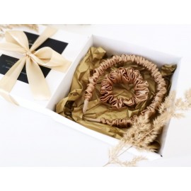 Plaukų lankelis ir plaukų gumytė, natūralaus šilko. Aukso Spalva