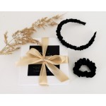 Plaukų lankelis ir plaukų gumytė, natūralaus šilko. Juoda Spalva