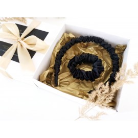 Plaukų lankelis ir plaukų gumytė, natūralaus šilko. Juoda Spalva