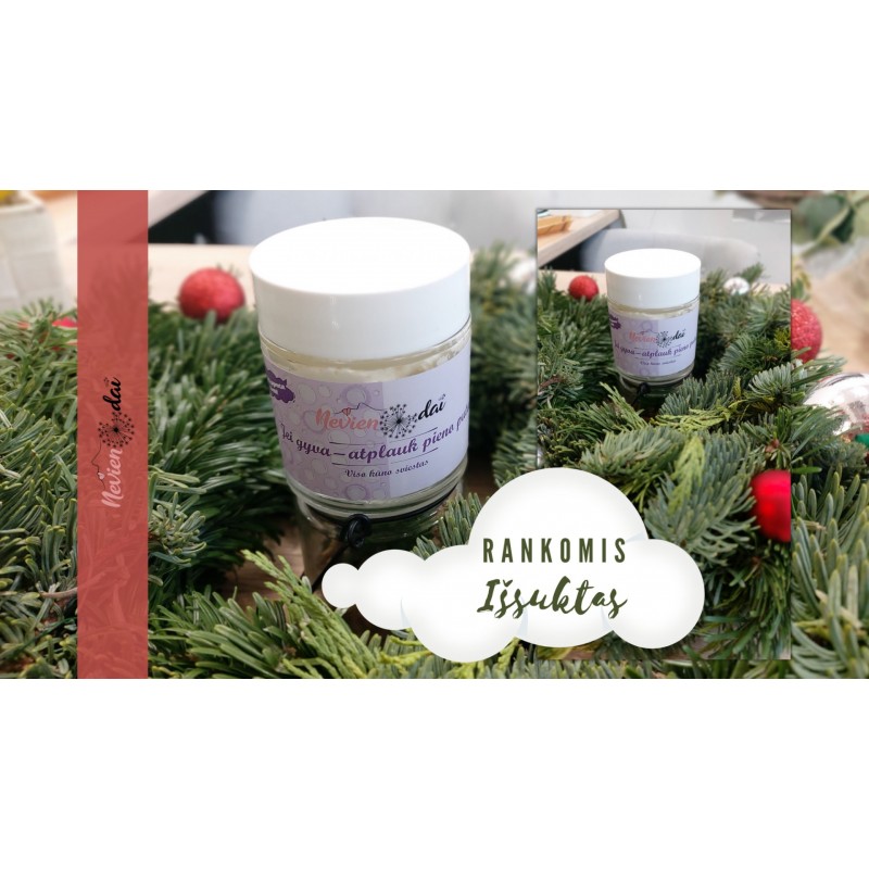 Šilkinis aromaterapinis kūno sviestas JEI GYVA - ATPLAUK PIENO PUTA Šilkinis aromaterapinis kūno sviestas JEI GYVA - ATPLAUK PIENO PUTA