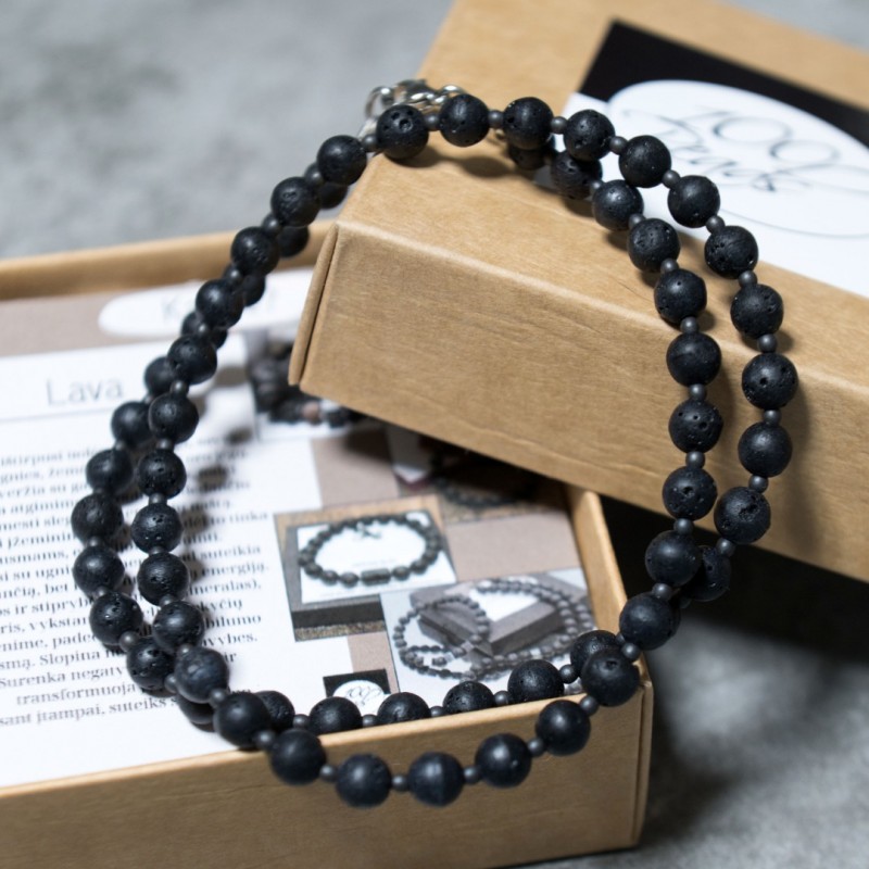 Vyriškas lavos ir hematito vėrinys. Nemokamas siuntimas. 