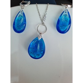 Komplektukas Caeruleum - pakabukas ir auskarai su nendrių pluksnelėmis