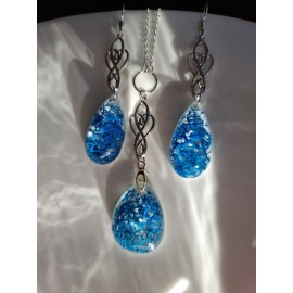 Komplektukas Blue Musco - pakabukas ir auskarai su samanėlėmis