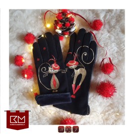 "Katinų pasivaikščiojimas" Išpieštos odinės pirštinės