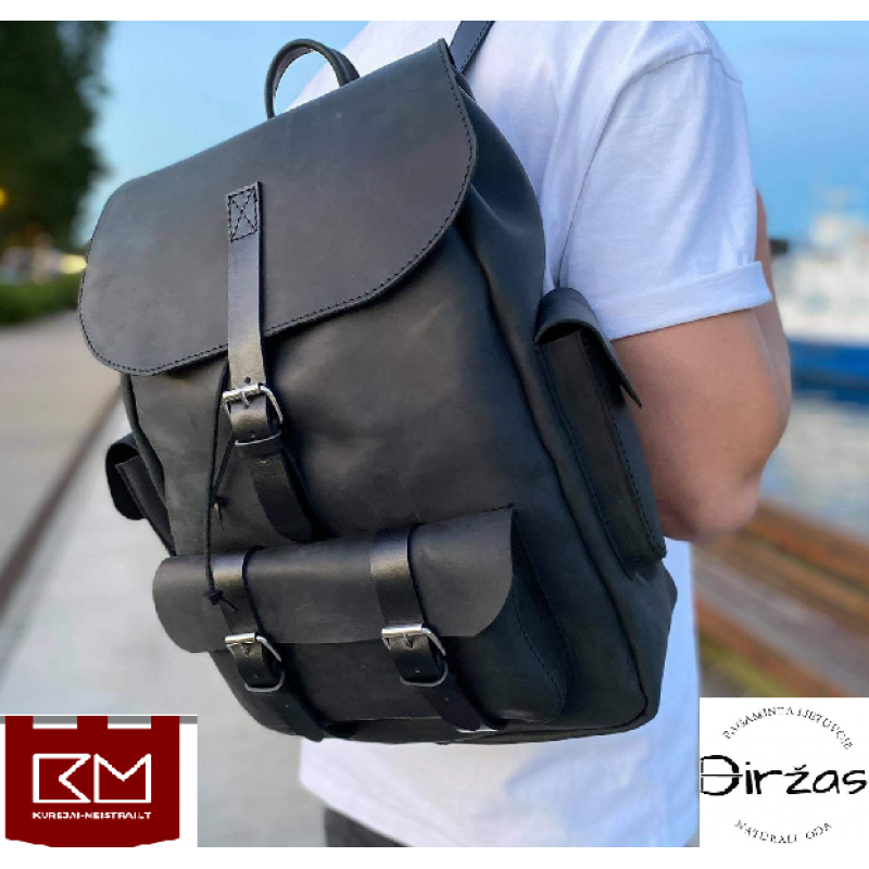 Rankų darbo natūralios odos kuprinė