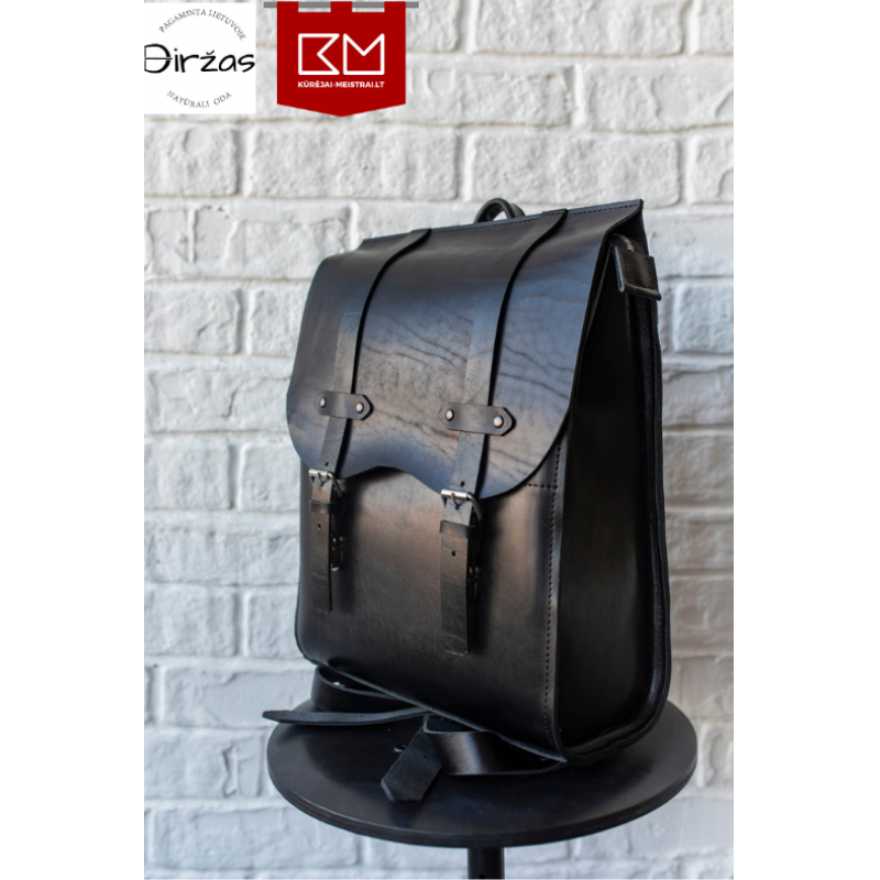 Juoda didelė odinė kuprinė vyrams ir moterims