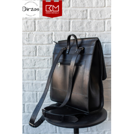 Juoda didelė odinė kuprinė vyrams ir moterims