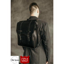 Juoda didelė odinė kuprinė vyrams ir moterims