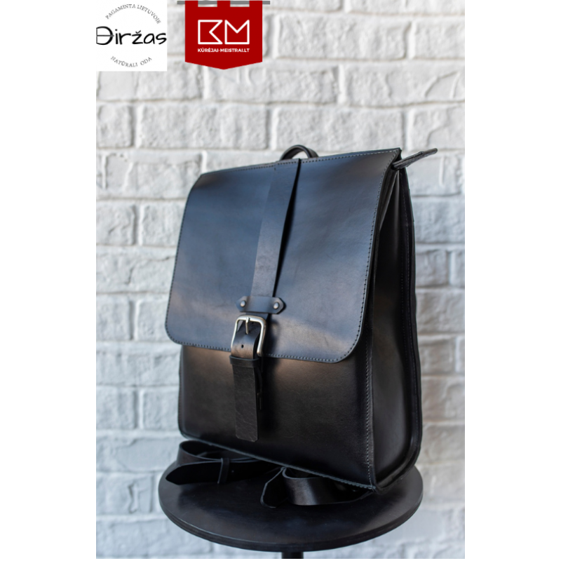 Didelė juoda odinė kuprinė vyrams ir moterims