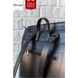 Didelė juoda odinė kuprinė vyrams ir moterims