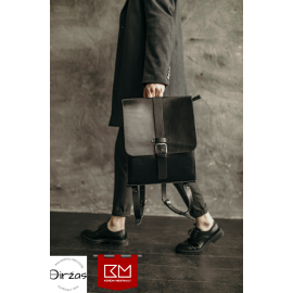 Didelė juoda odinė kuprinė vyrams ir moterims