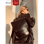 Juoda maža odinė kuprinė moterims