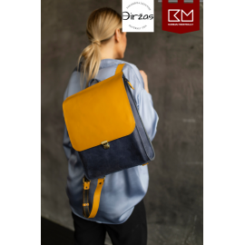 Geltona ir mėlyna maža odinė kuprinė moterims