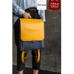 Geltona ir mėlyna maža odinė kuprinė moterims