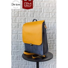 Geltona ir mėlyna maža odinė kuprinė moterims