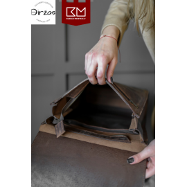 2 rudos spalvos atspalvių odinė kuprinė moterims